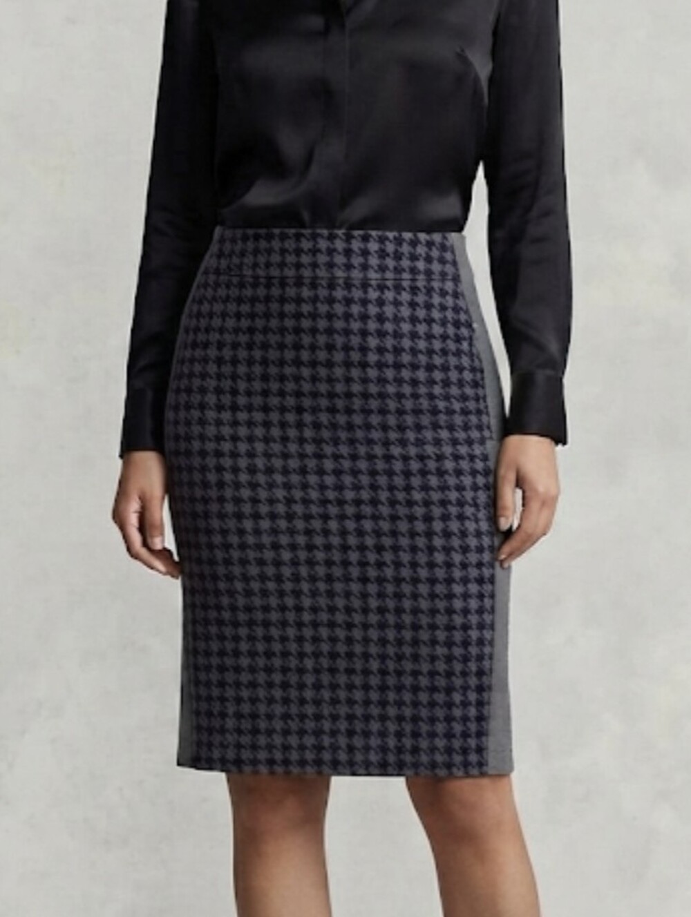 Anne Klein Medium Woven Black  Houndstooth Velvet Pencil Knee Length Skirt NWT